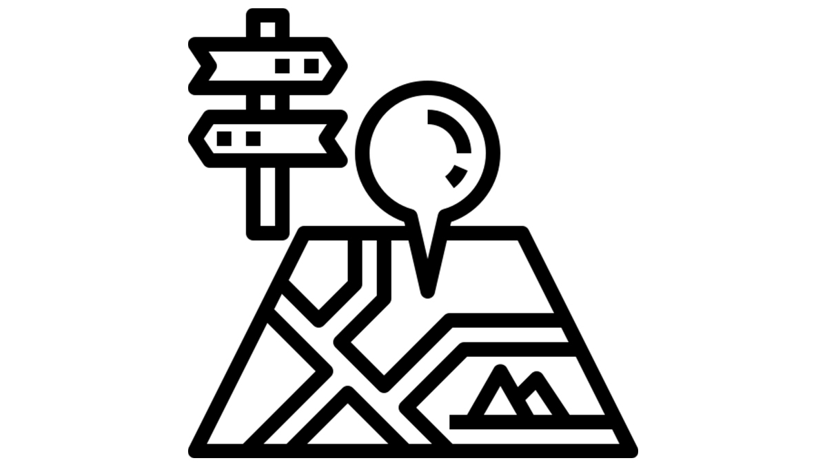 Piktogramm: Wegweiser und Stadtplan