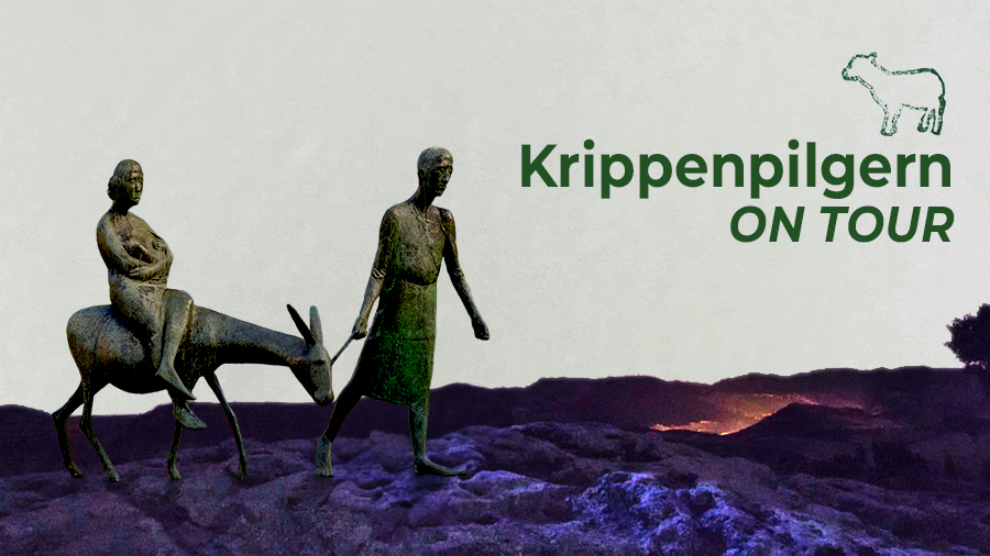 Krippenpilgern on tour - Skulptur Maria und Josef auf der Flucht