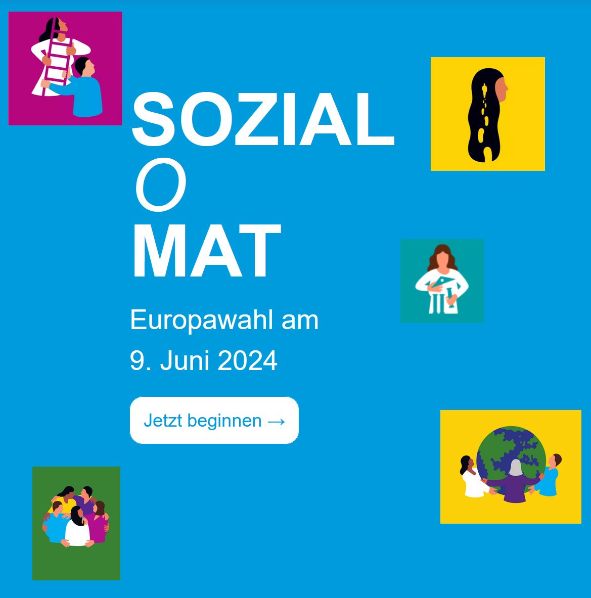 Sozial-o-mat: Europawahl am 9. Juni 2024, Pikotogramme mit Menschen, die sich unterstützen